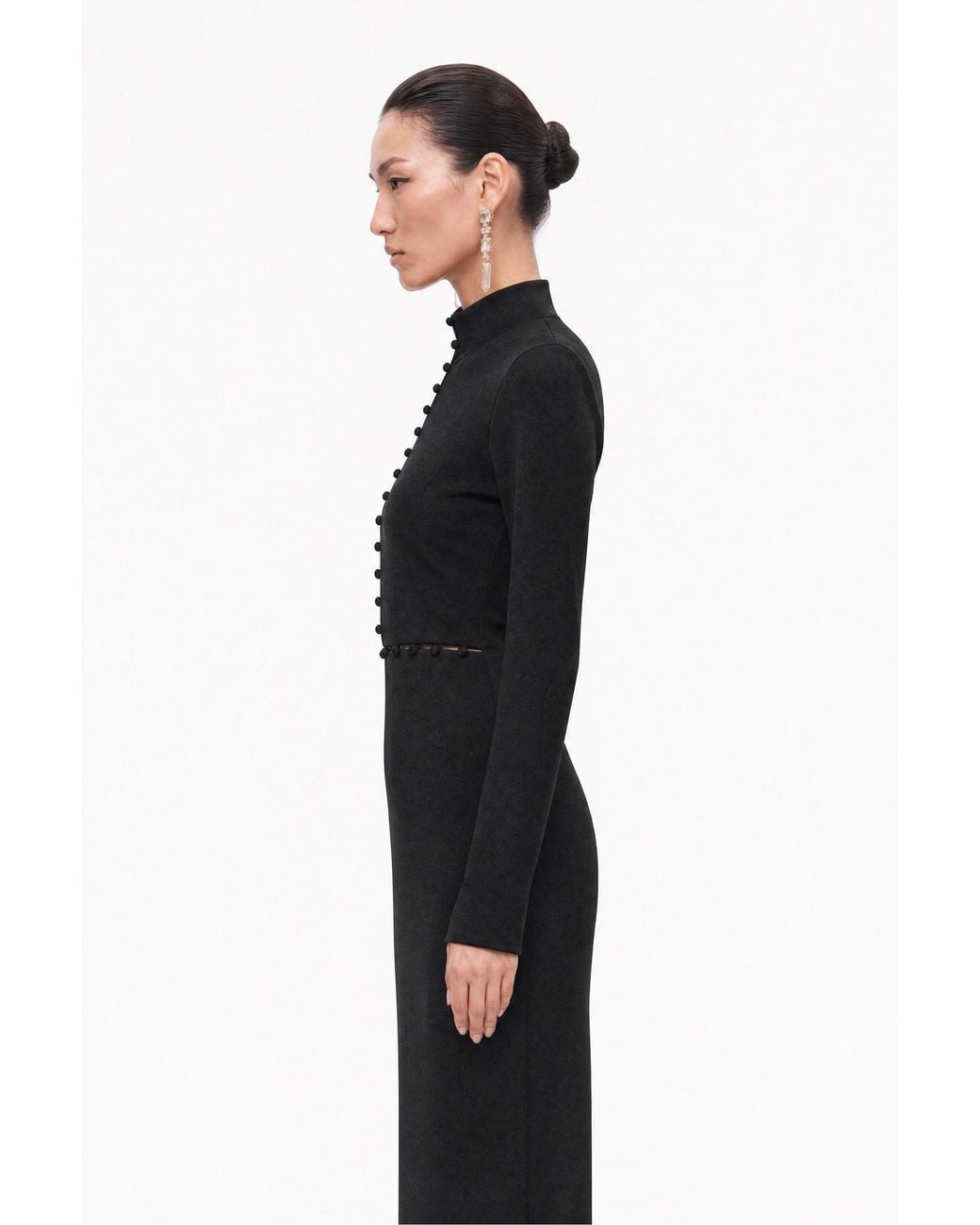 Nocturne Black Button Detail Stand Collar Maxi Dress