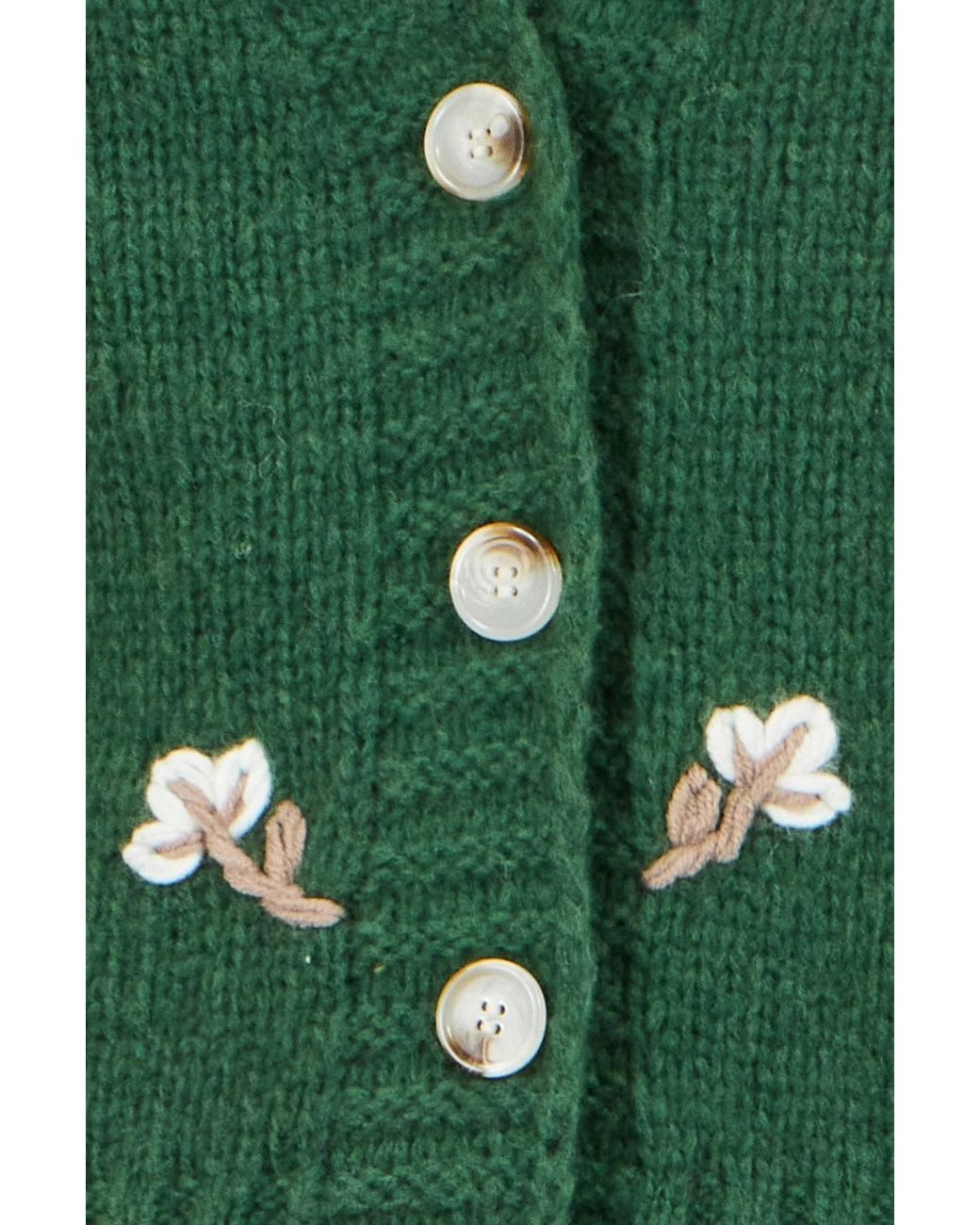 Yumi' Green Hand Embroidered Chunky Knitted Cardigan