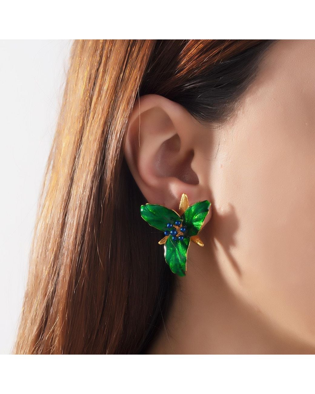 Milou Jewelry Green Lily Flower Earrings