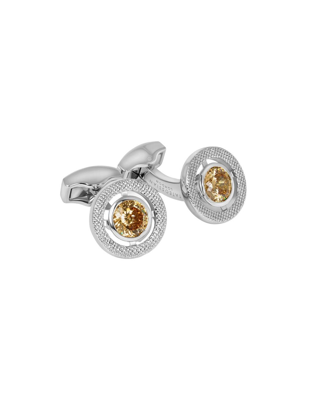 Tateossian Metallic Halo Round Cz Cufflinks With Champagne & Rhodium Plated for men