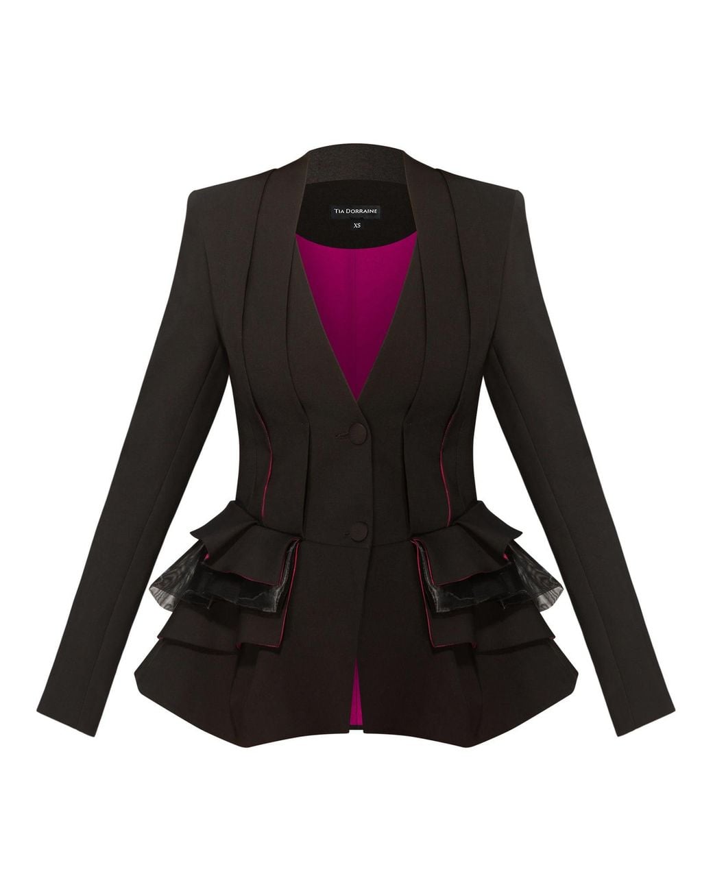 Tia Dorraine Black Mon Chèri Ruffled Blazer