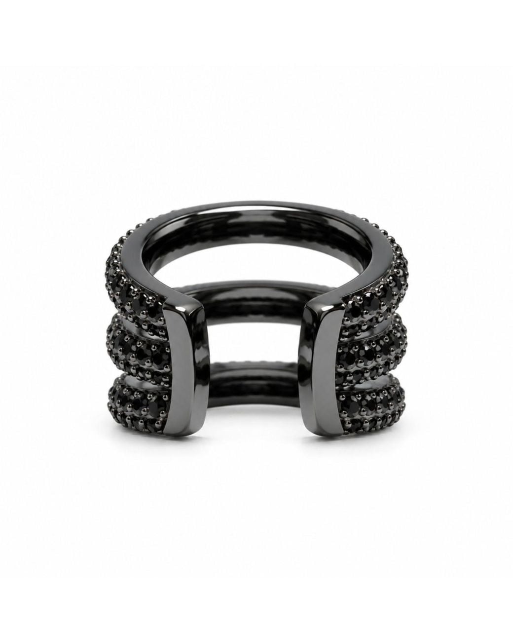 Jagged Halo Jewelry Black Triple Pavé Ear Cuff Rhodium Filled