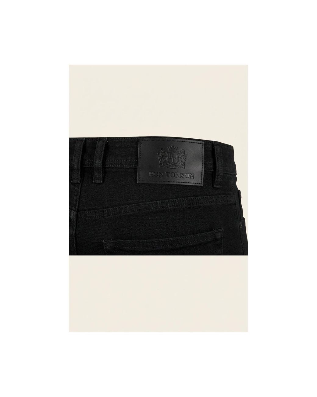 Ron Tomson Black Tapered Stretch Jeans for men