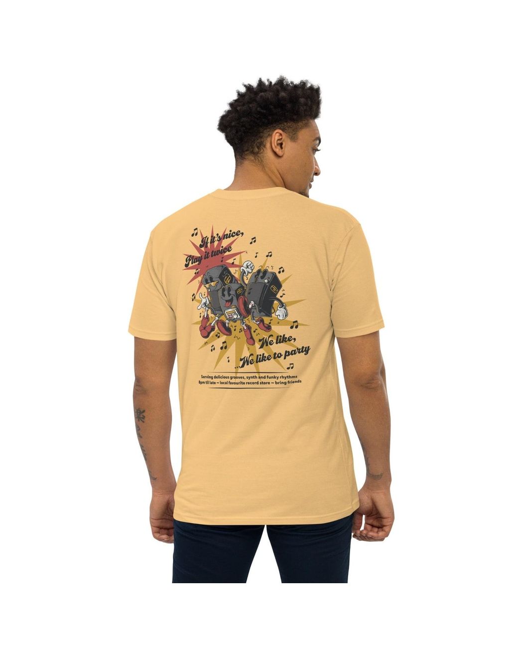 Anchor and Crew Natural Vintage If It's Nice Play It Twice Disco! Cotton Embroidered Oversized T-Shirt for men