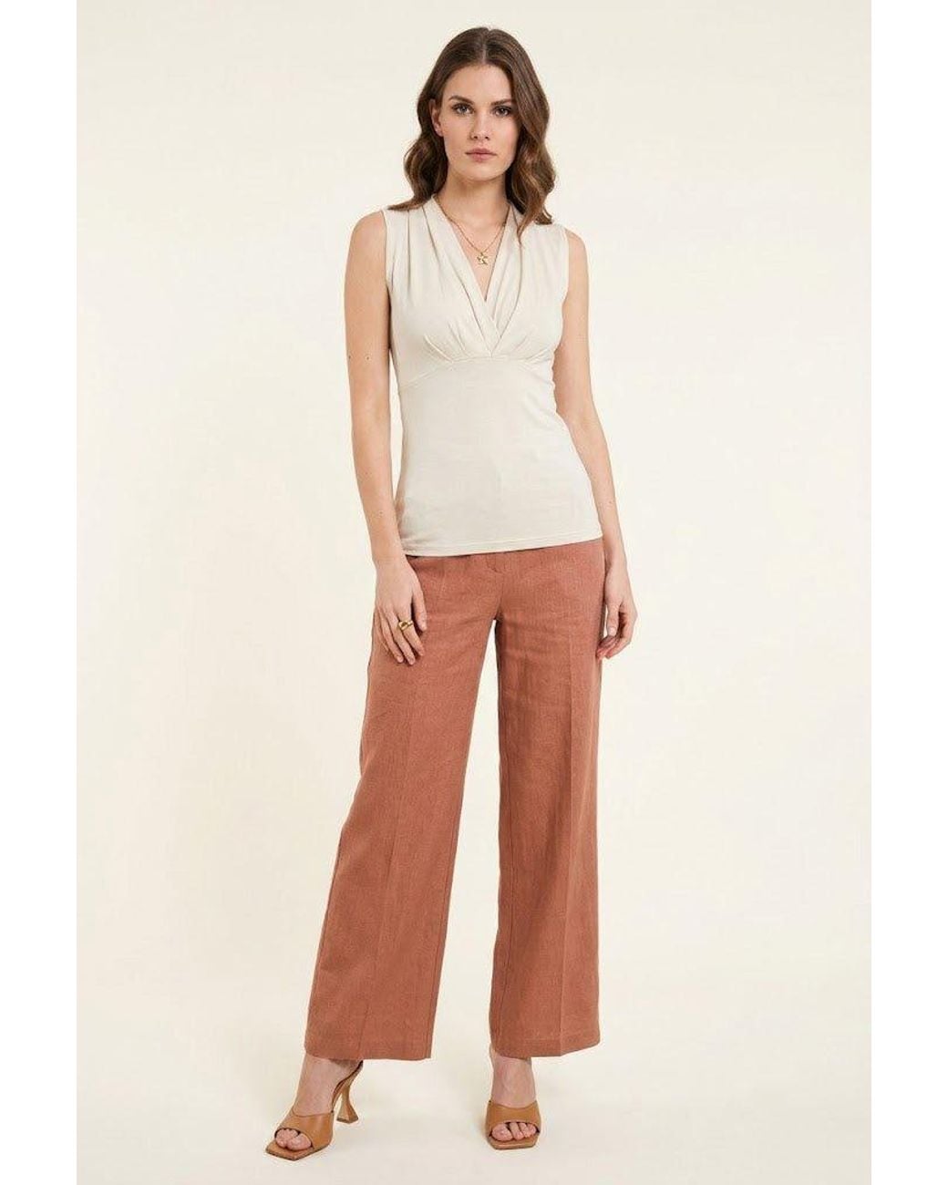 Conquista White Neutrals Draped V-Neck Sleeveless Top