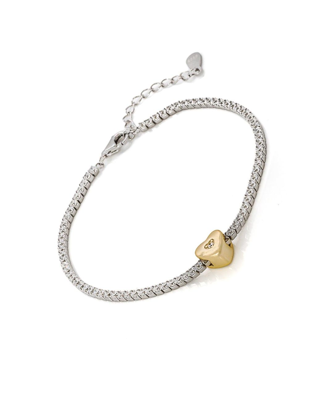 Ebru Jewelry Metallic Heart Diamond Tennis Bracelet