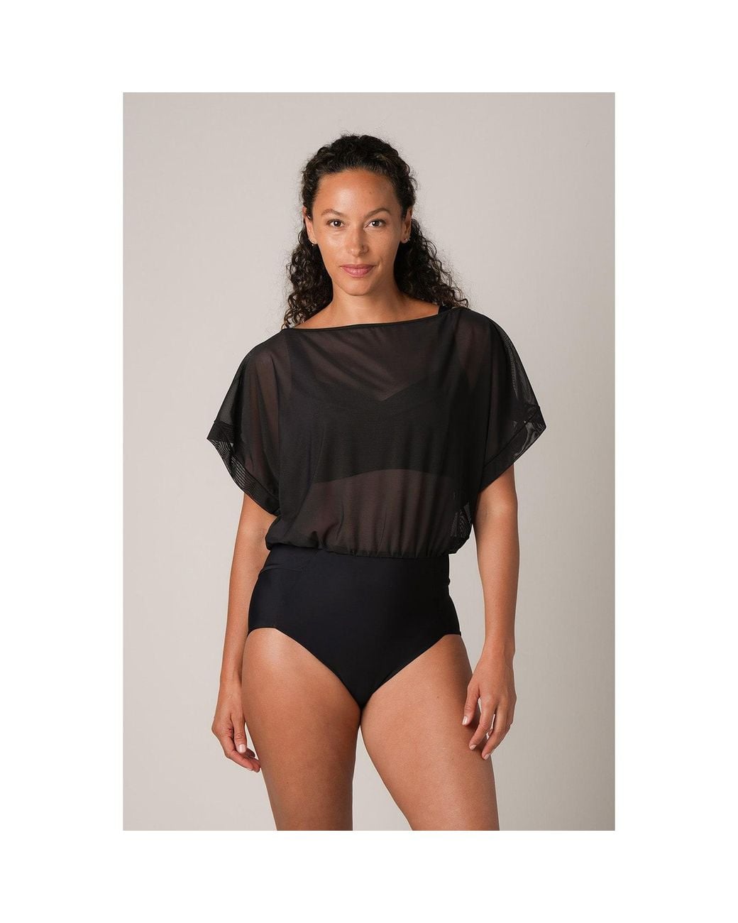 Serotone Swim Black Mesh Top One Piece