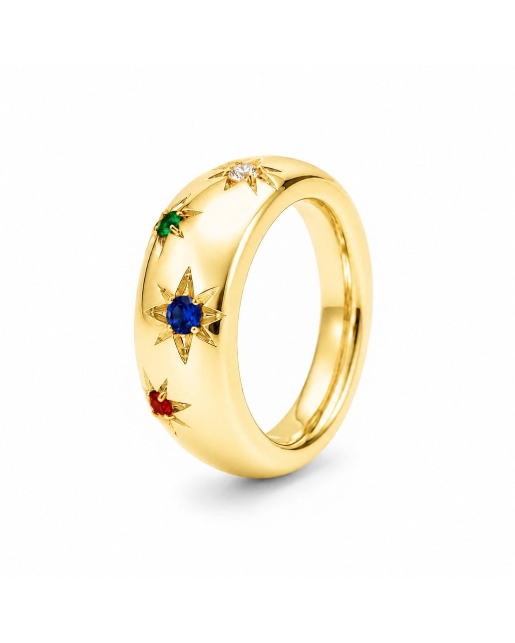 Unaloe Metallic Multicolour Quartz Starburst Wide Band Ring – Plated Sterling