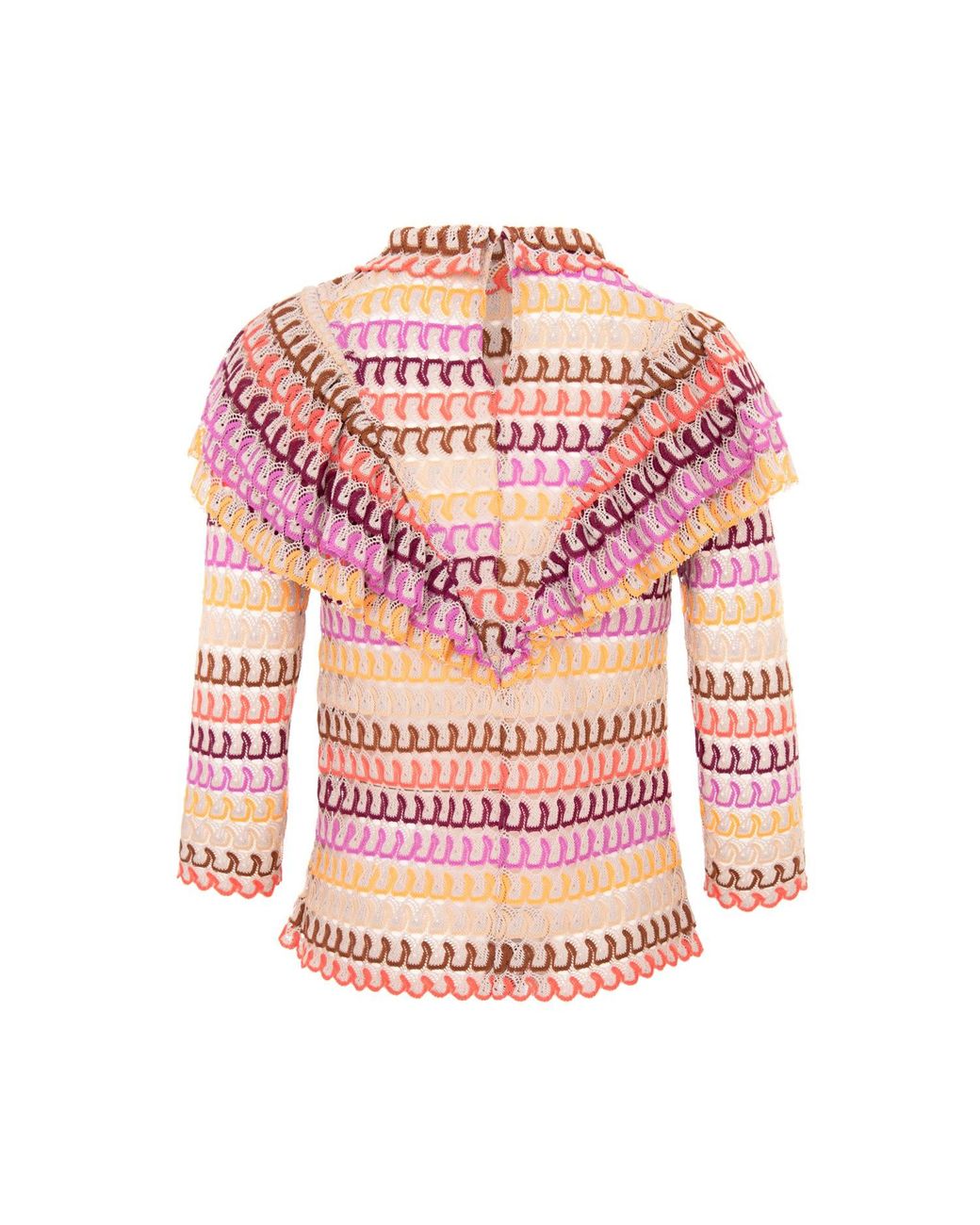 AVENUE No.29 Pink Sheer Stripe Lace Ruffle Blouse