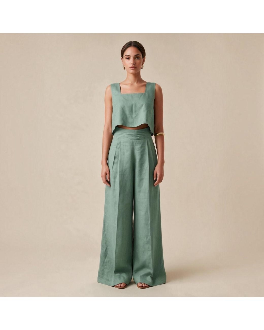Kipépéo Green Tamara High Waisted Wide Leg Trousers