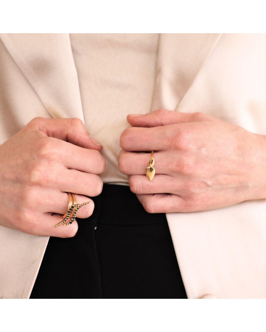 Linda Fiore Metallic Lotus Ring, Large Leaves, Vermeil