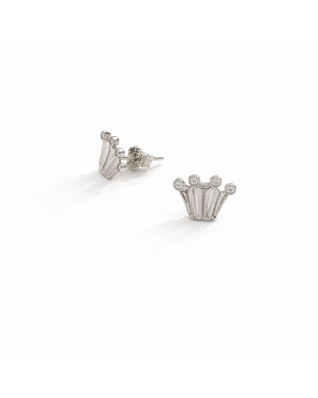 Pearl Code Metallic Crown Earrings With Diamonds
