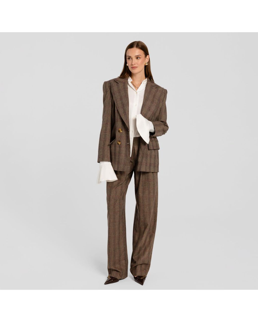Mandragora Brown Double Breasted Checked Blazer Gante