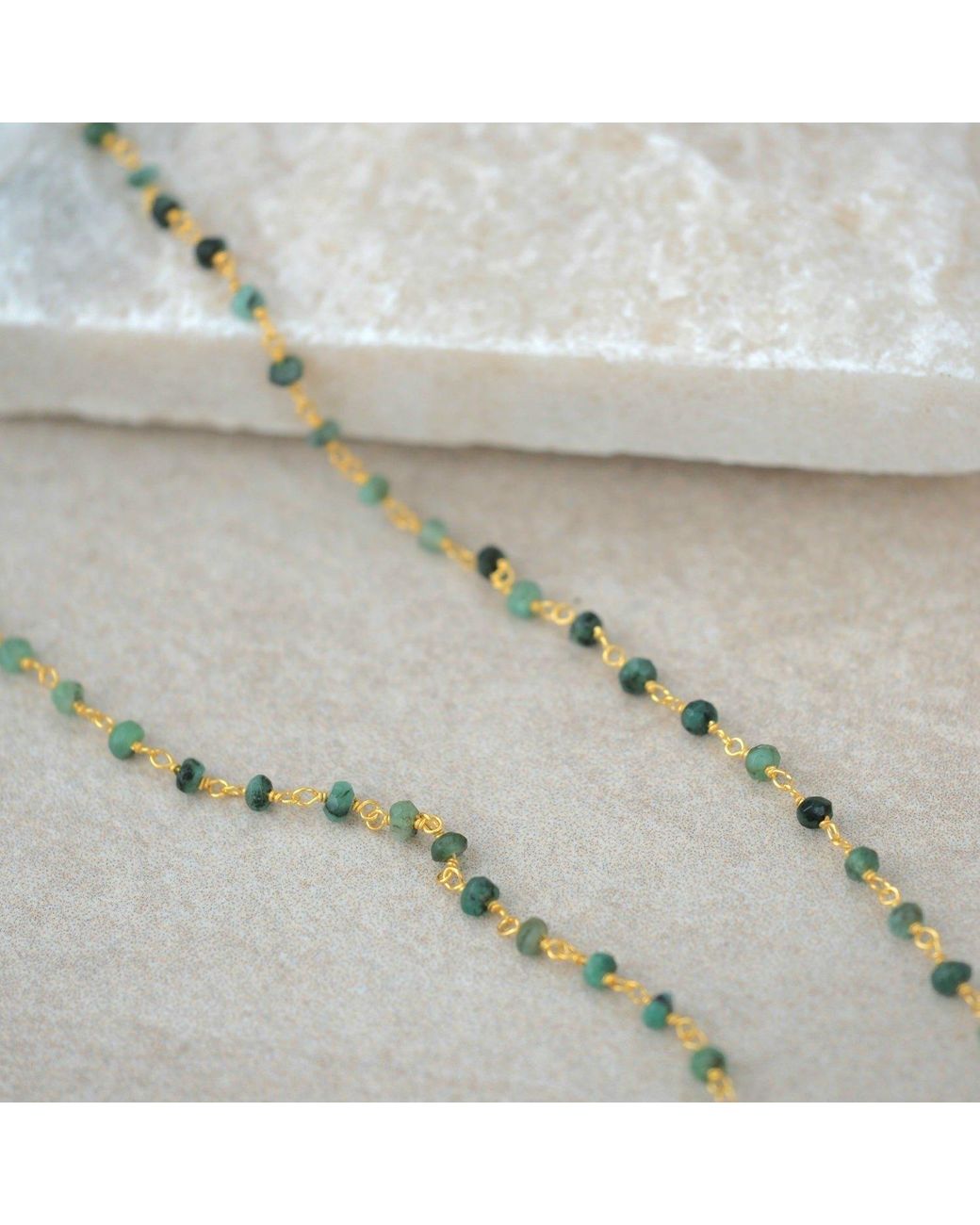 Sophelia Metallic Raw Emerald Beaded Delicate Plated Necklace