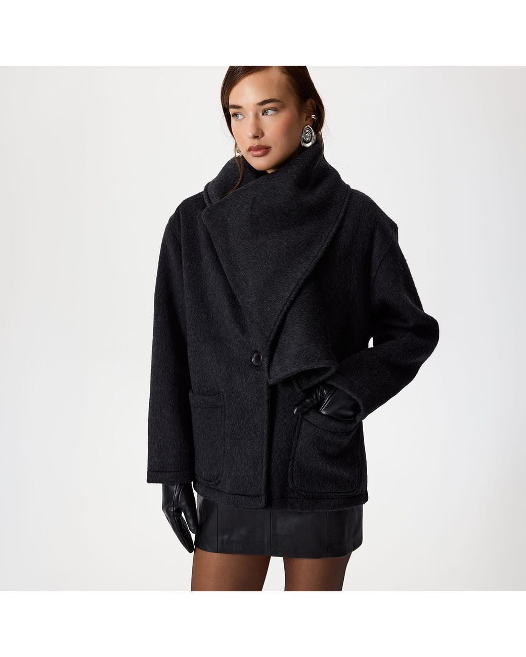 Thisisu Collection Black Athena Scarf Detail Wool Coat – Dark