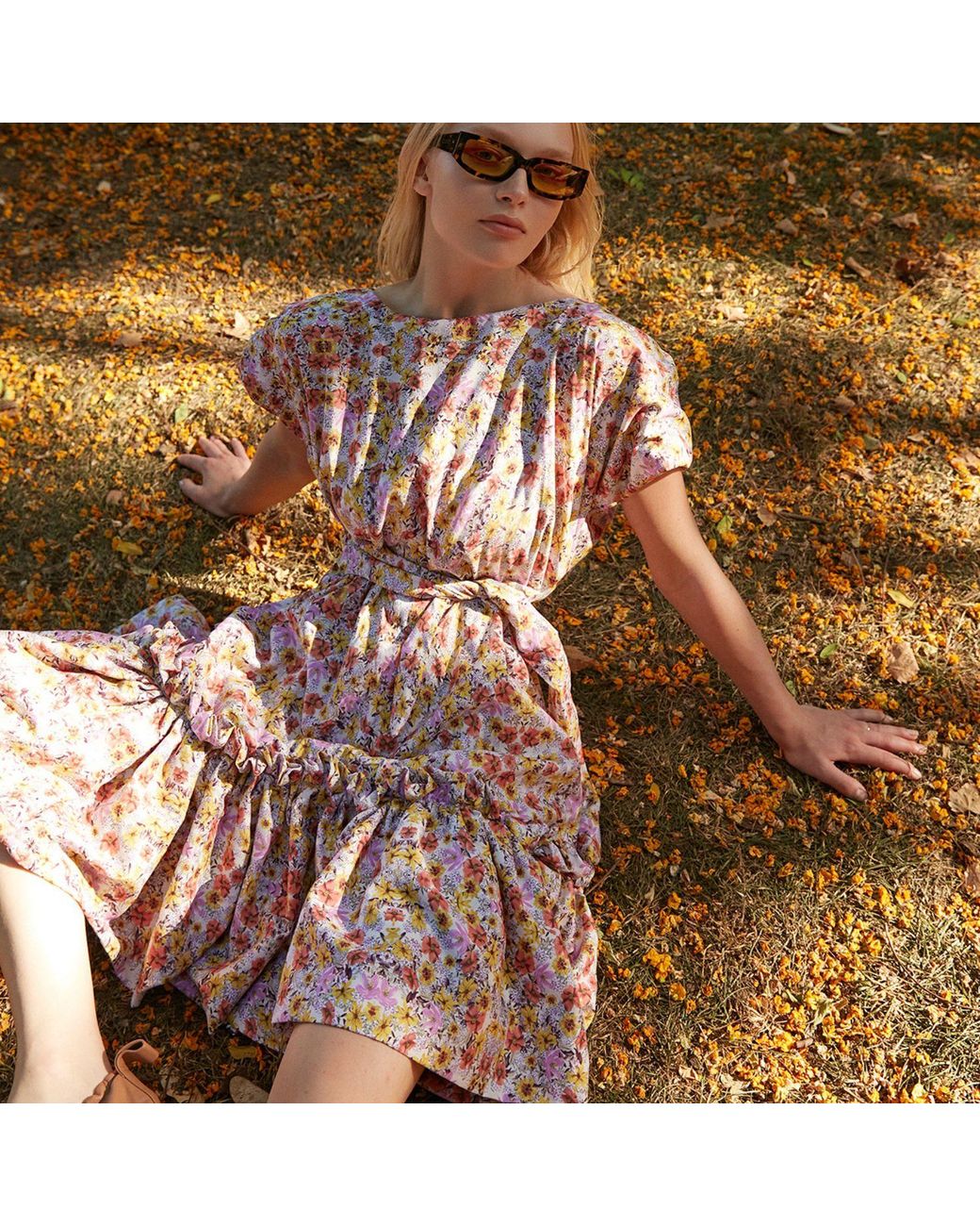 Miro Misljen Pink Floral Belted Drop Waist Midi Dress