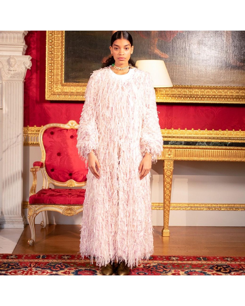 RUE AGTHONIS Pink Crayon Coat