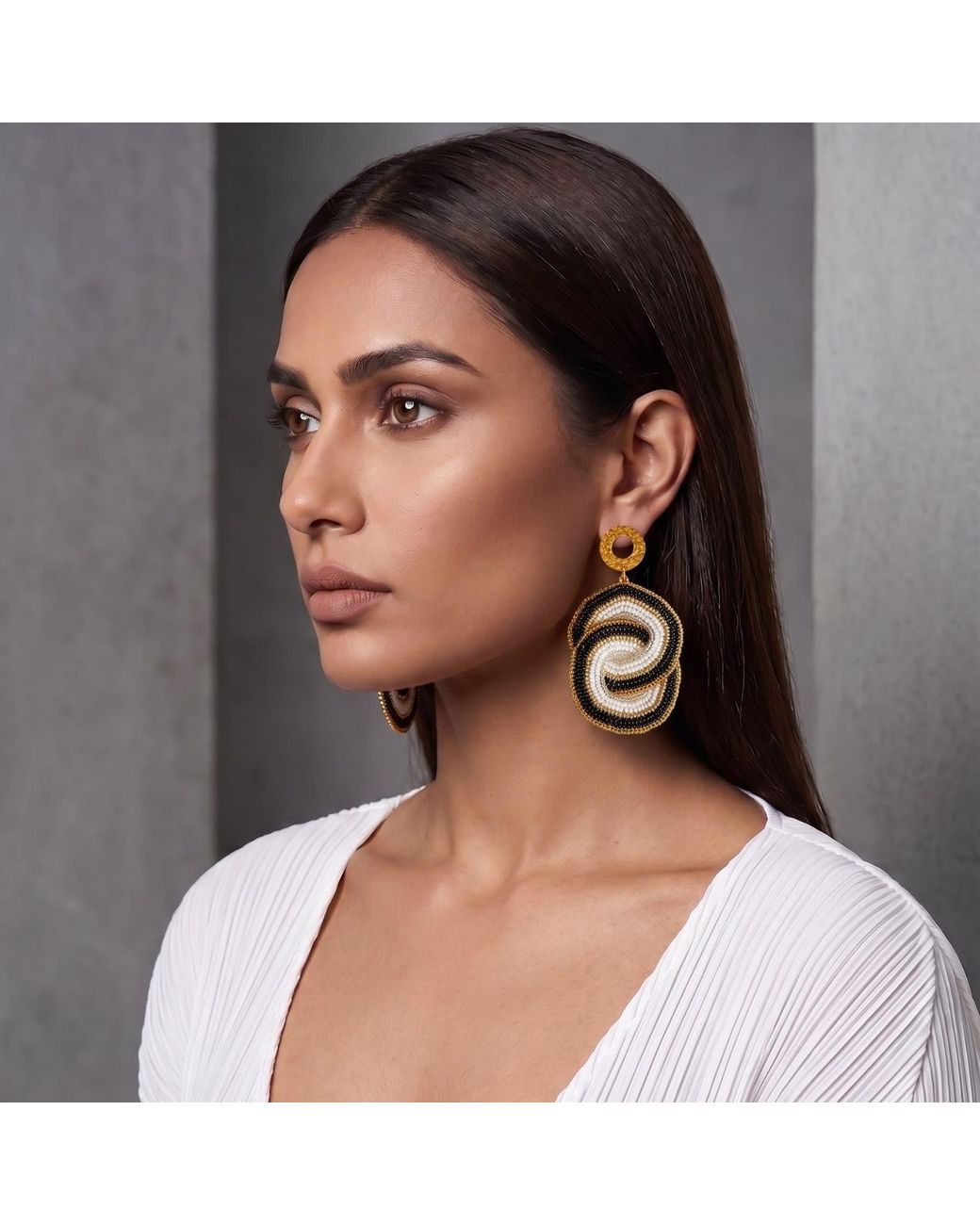 Iliana Arrazola Metallic Crisscrossed Circle, Dangle Earrings, And, Glass Beads, Beaded Jewelry