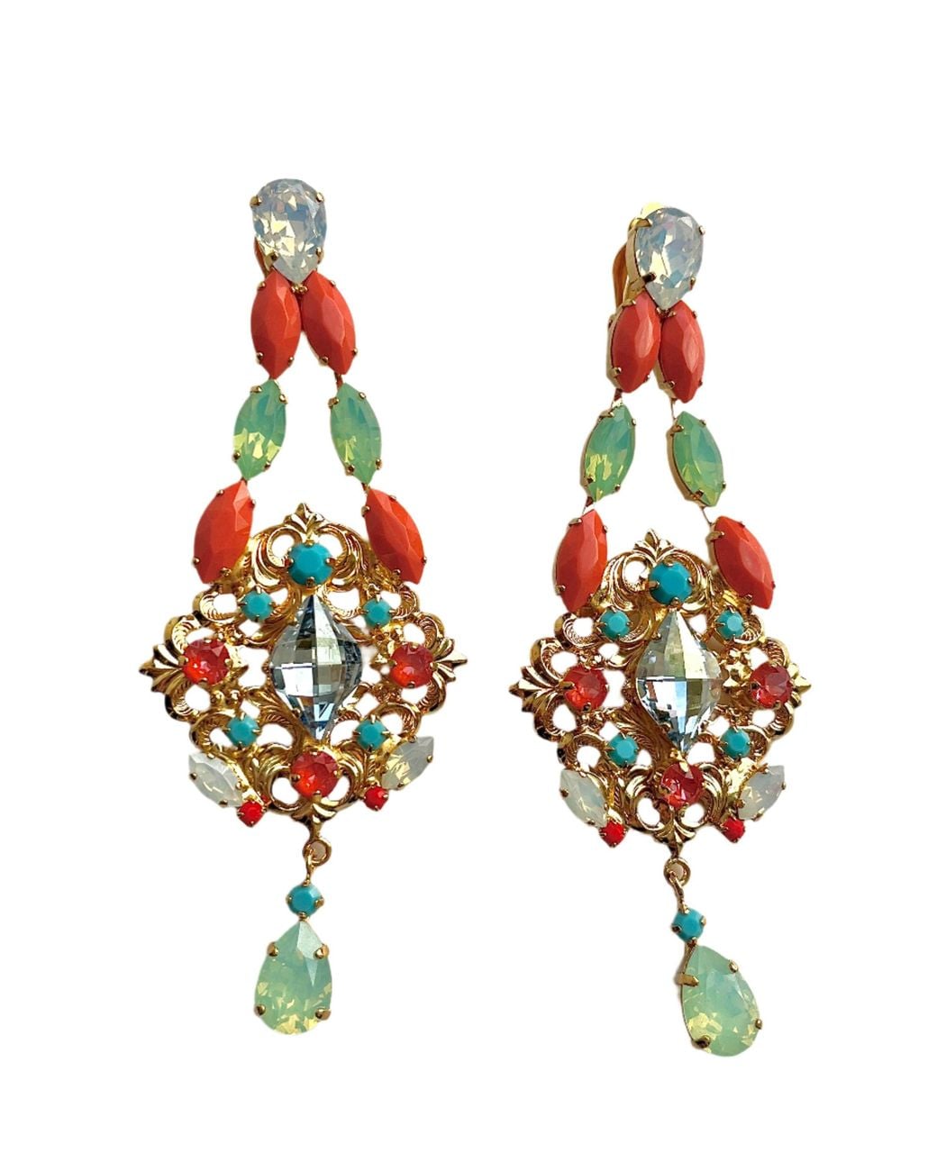 Laura Gray Multicolor Coral Chandelier Earrings