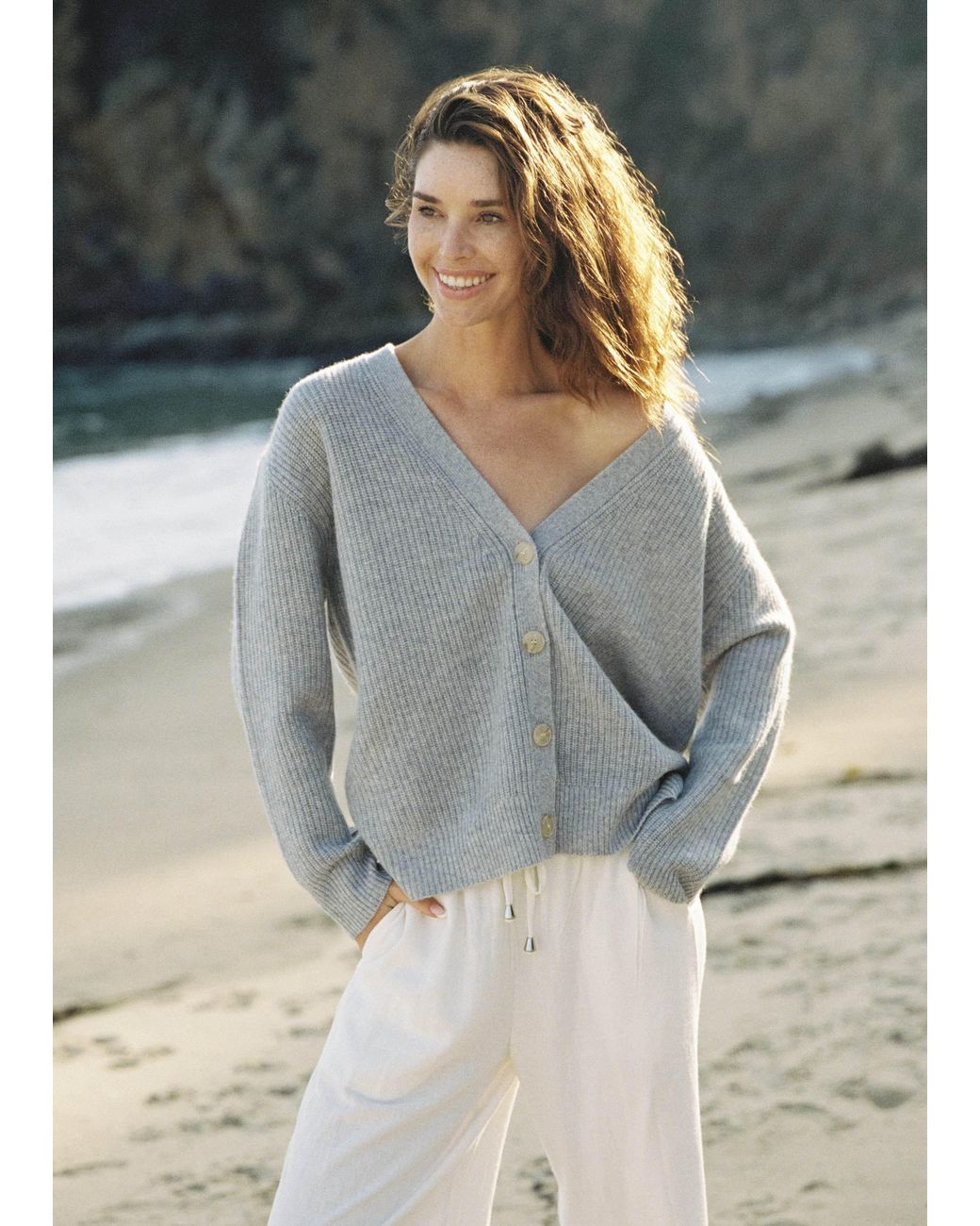 Ellsworth & Ivey Gray Lilah V-Neck Knit Cardigan