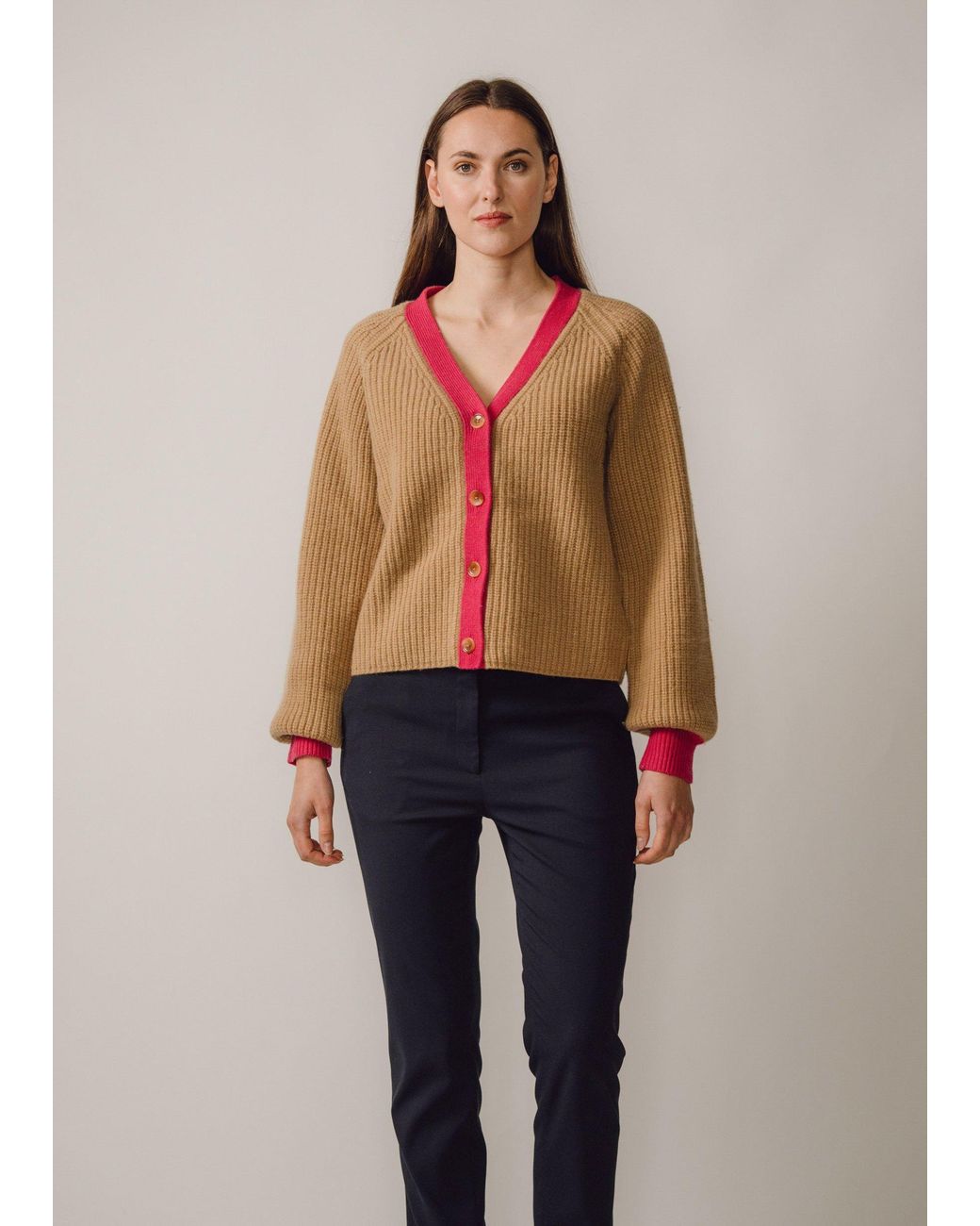 BEIRA Brown Michelle Merino And Cashmere Chunky Knit Cardigan Camel & Lipstick