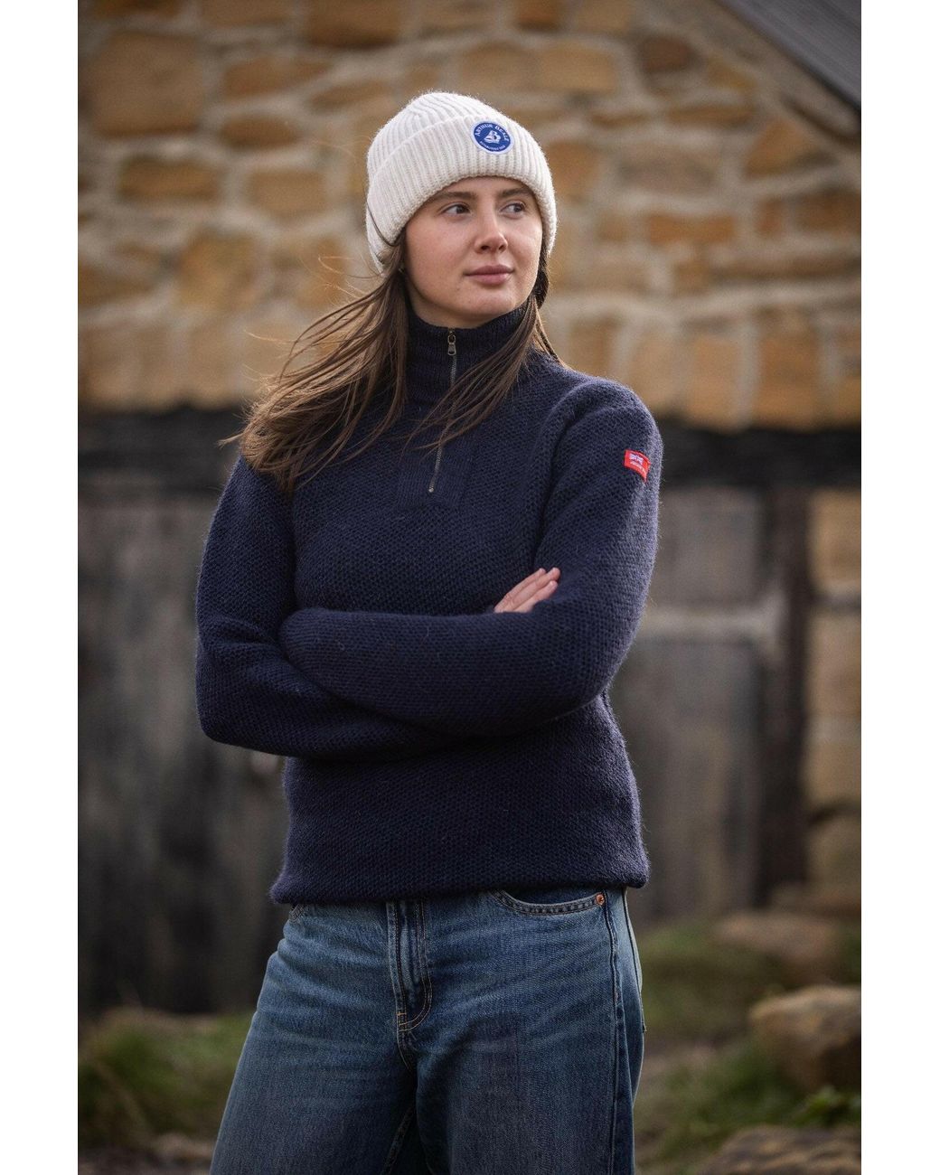 Arthur Beale Blue Zip Neck Jumper for men