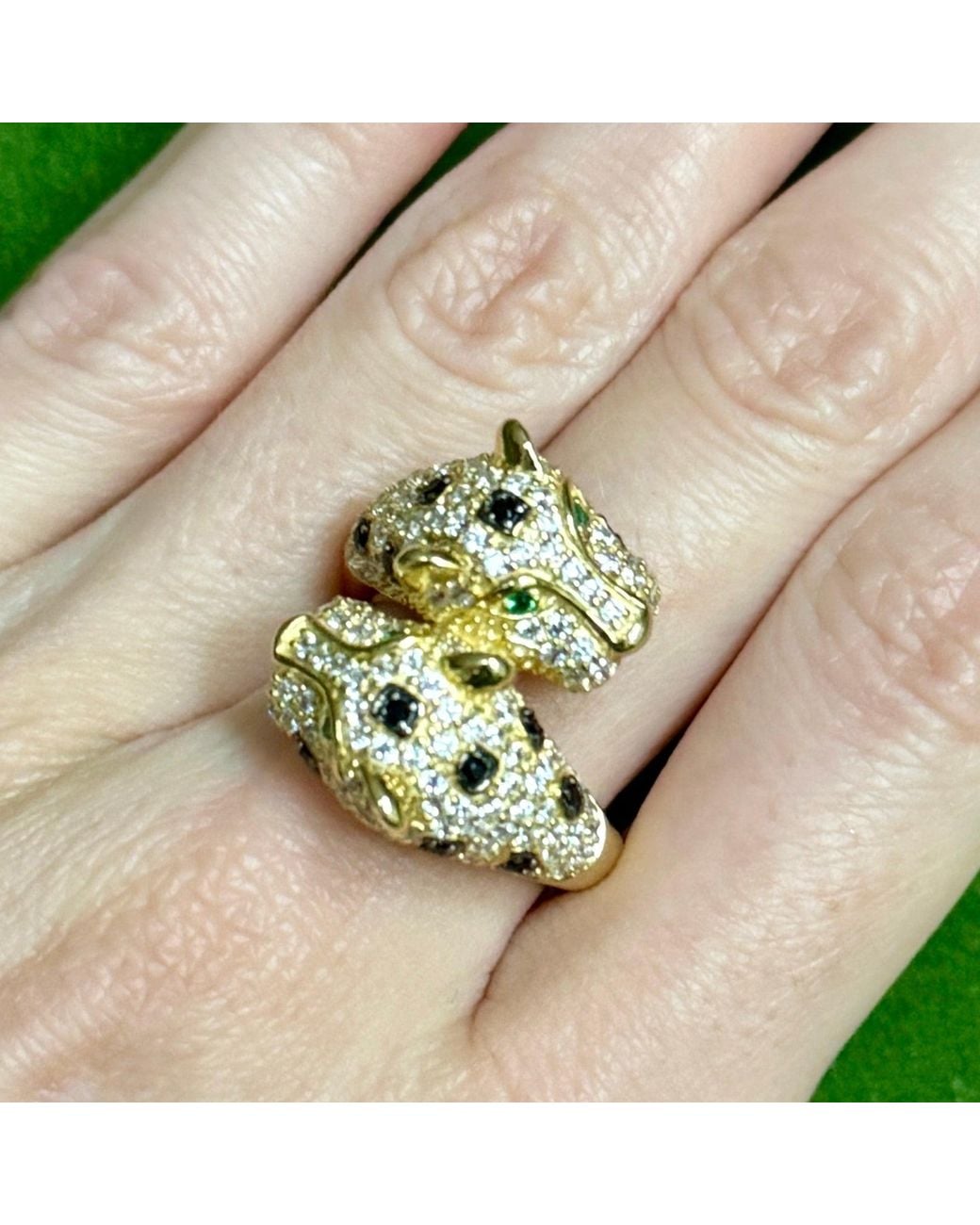 Laura Gray Green Double Panther Crystal Ring Sizes 6, 7 & 8