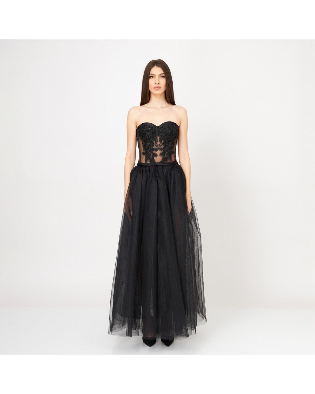 LIA ARAM Black Hand-Embroidered Corset