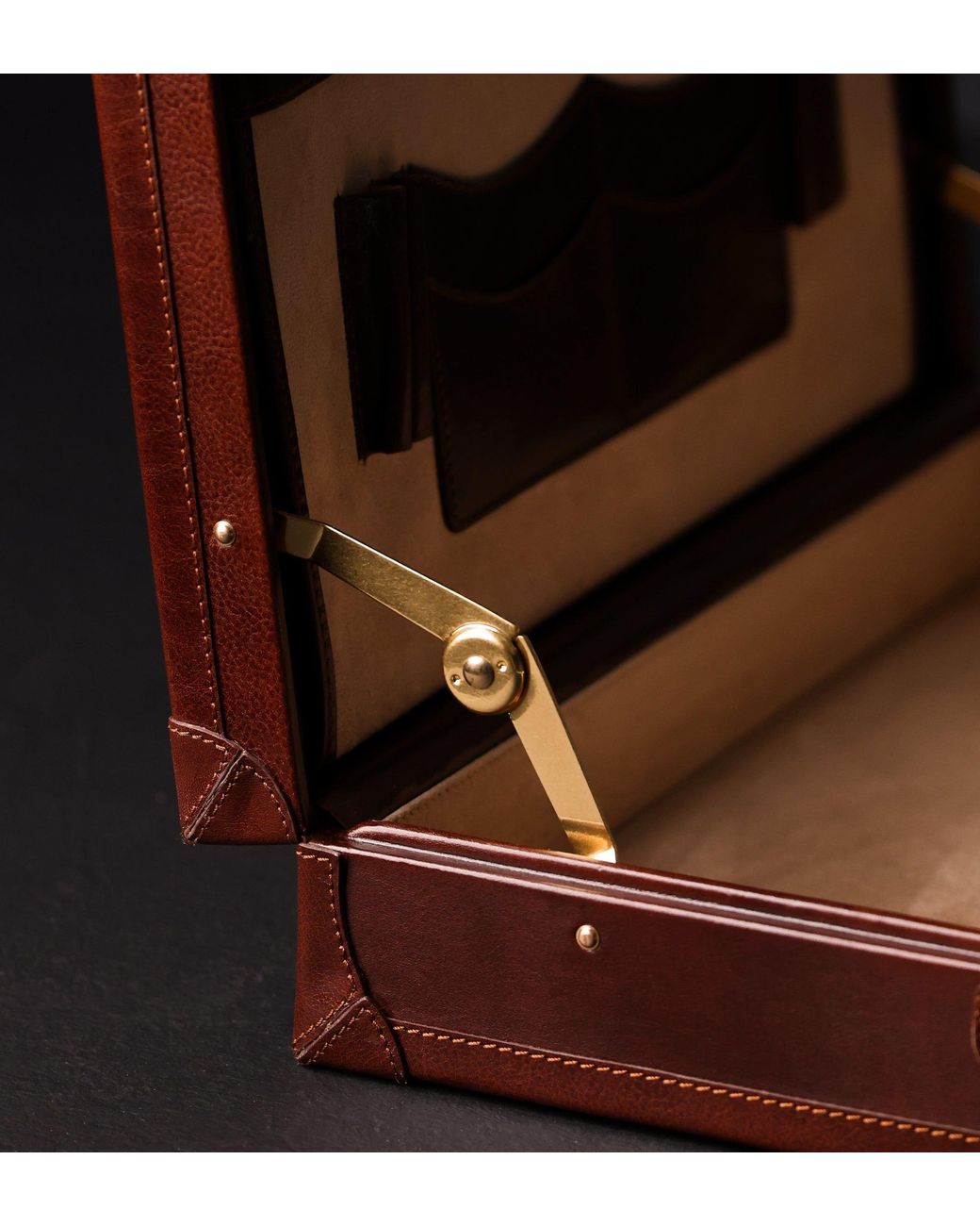 Time Resistance Brown Leather Large Attaché Case Briefcase for men