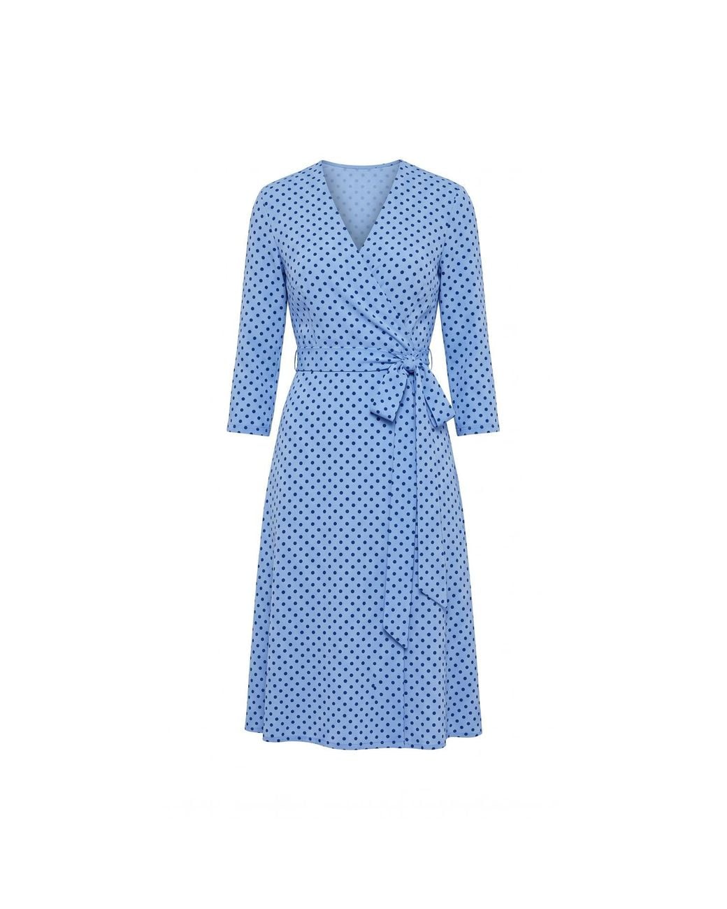 concept A trois Blue Polka-Dot Wrap Midi Dress