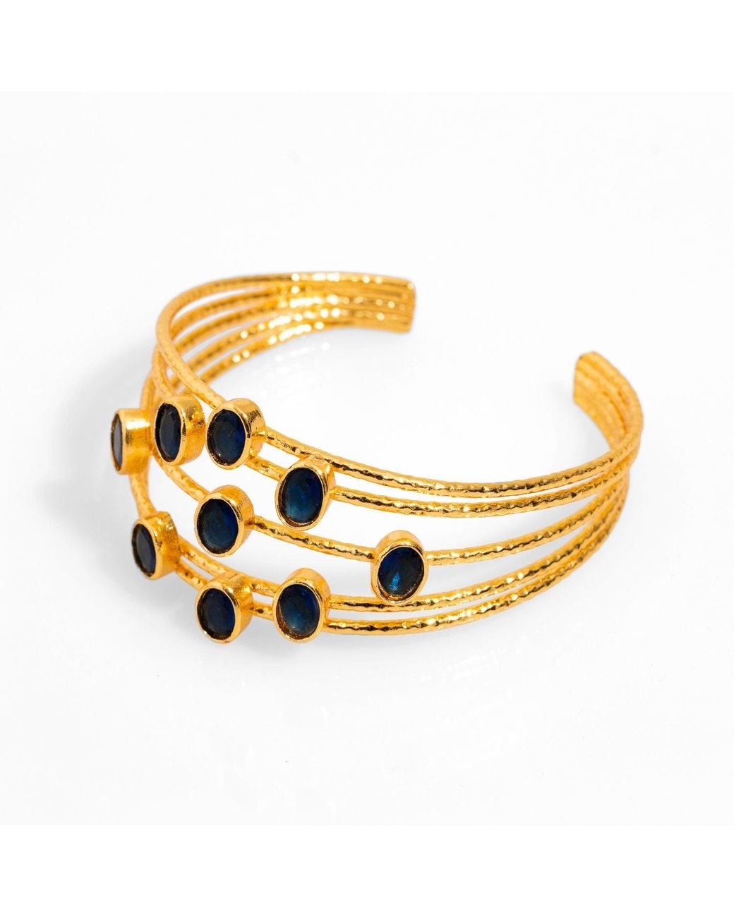 Ebru Jewelry Metallic Gold Plated Sapphire Stone Cuff Bracelet