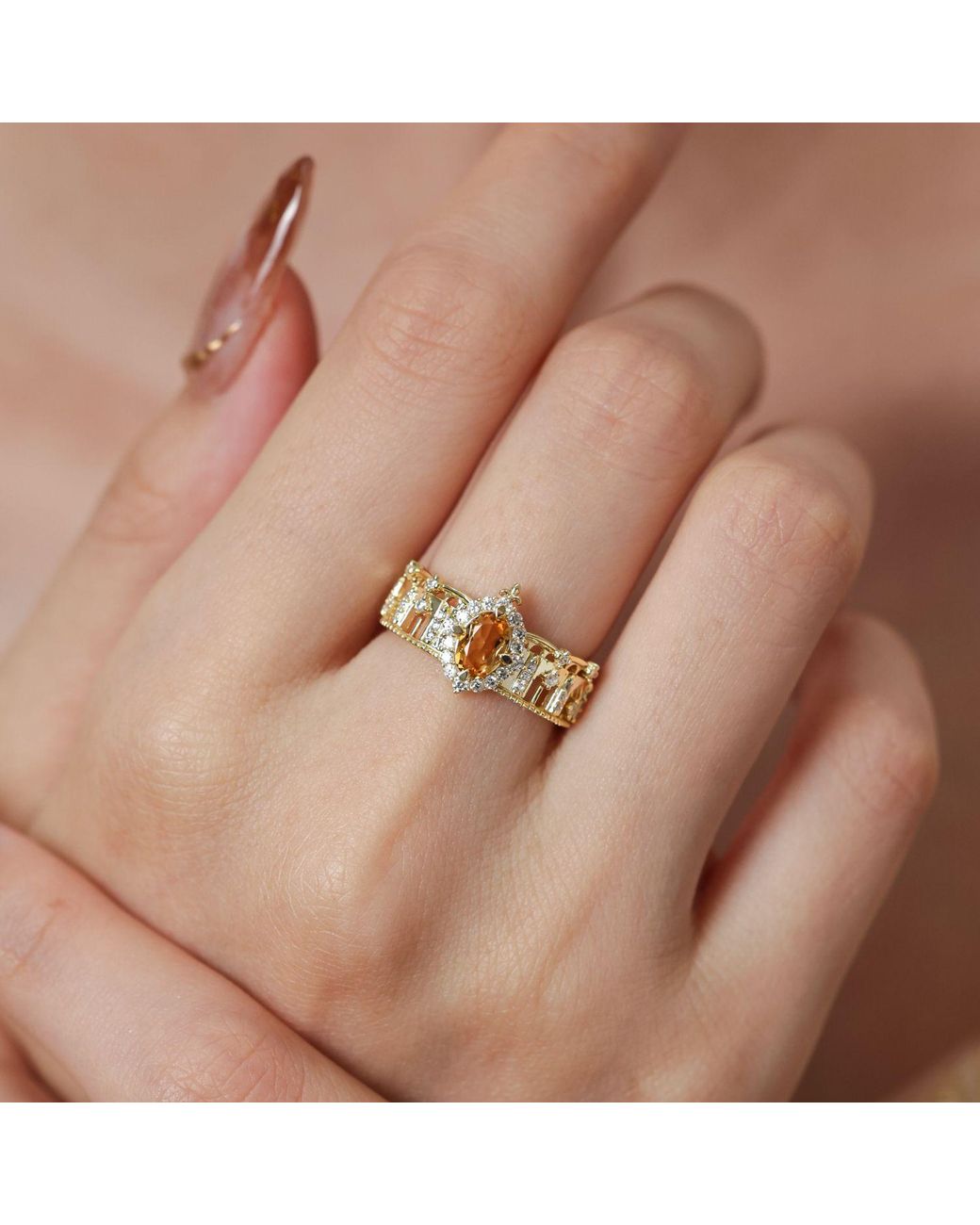 Azura Jewelry New York Metallic The Alhambra Arcade Citrine Ring Vermeil