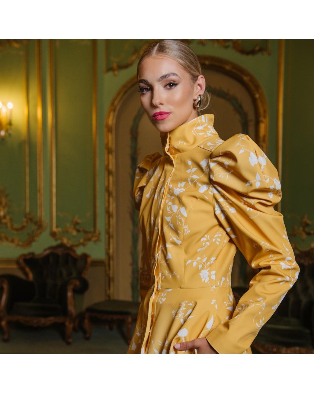 RainSisters Metallic Coat With Balloon-Styled Sleeves And Floral Print: Majestic