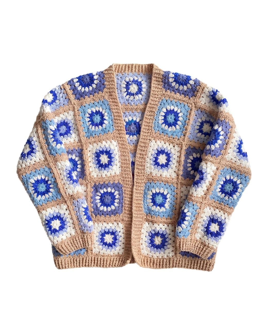 Ana Chic Blue Sunburst Granny Square Handmade Crochet Cardigan