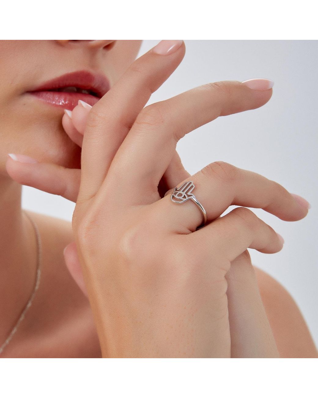 Spero London Metallic Hamsa Hand Adjustable Ring
