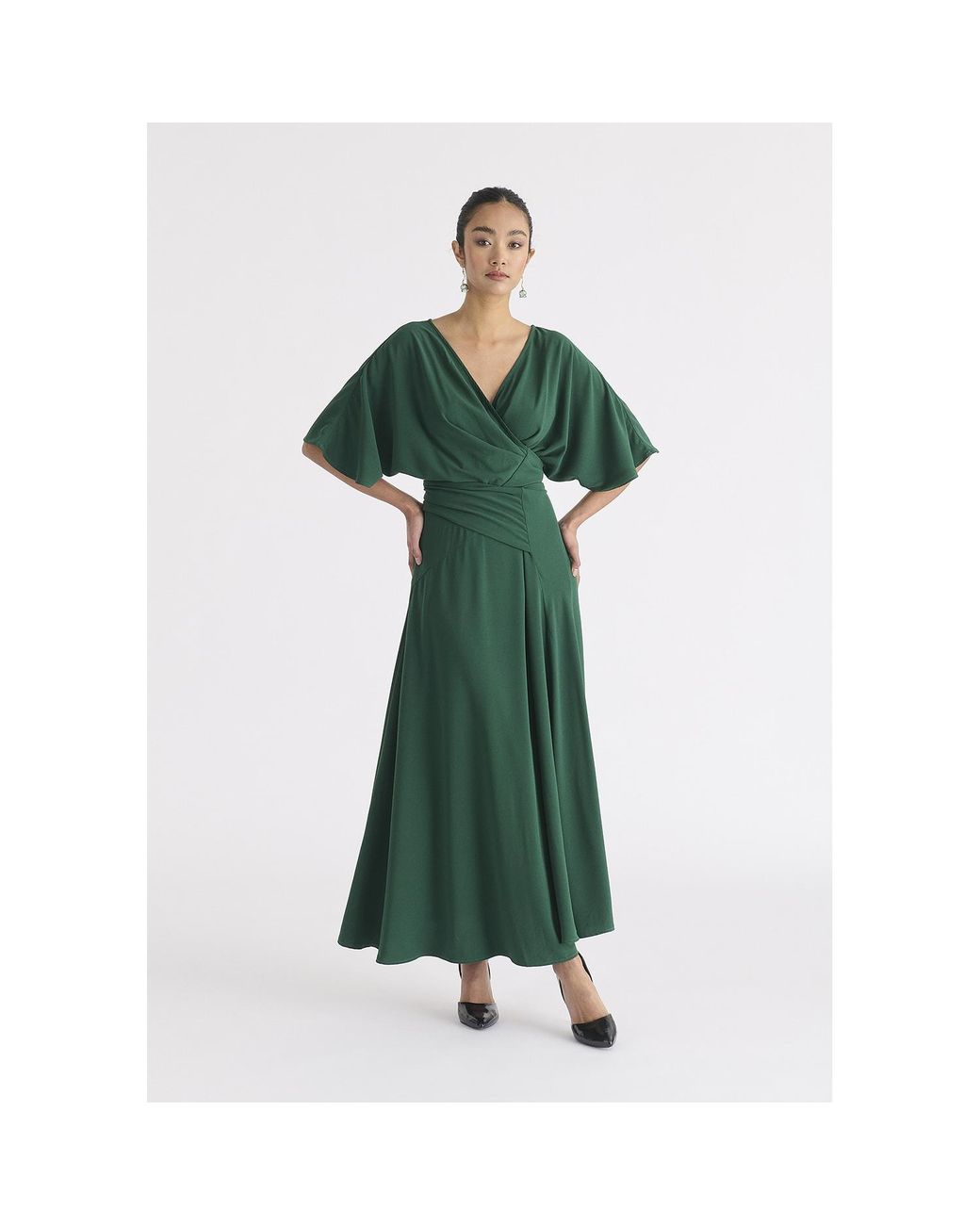Paisie Green Flare Sleeves Maxi Wrap Dress