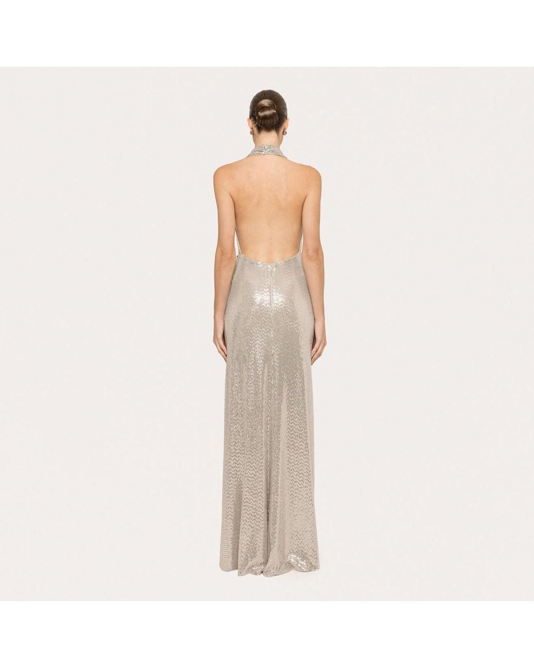 Nissa Natural Backless Sequin Maxi Dress