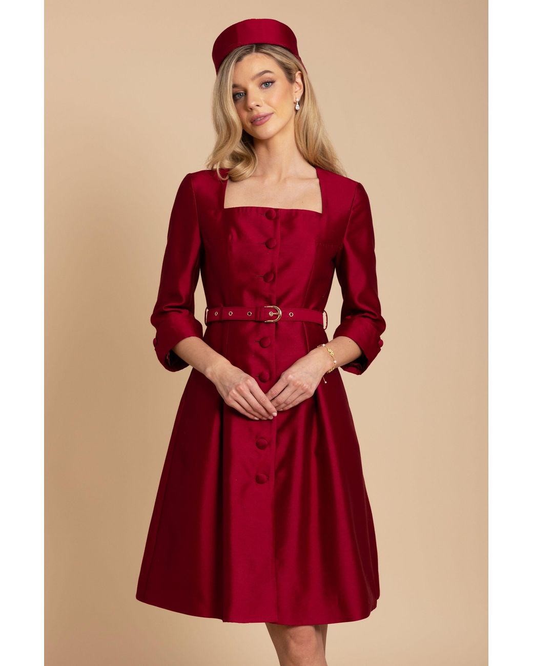 Santinni Red Spencer Silk & Wool Dress