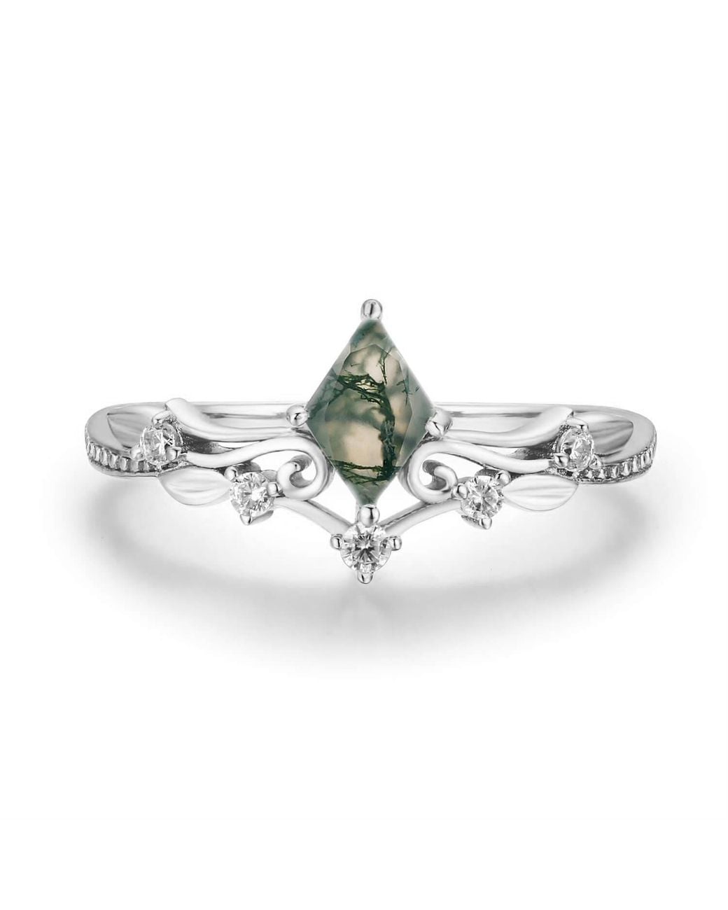 Azura Jewelry New York Victorian Lace Moss Agate Ring White Gold Vermeil©