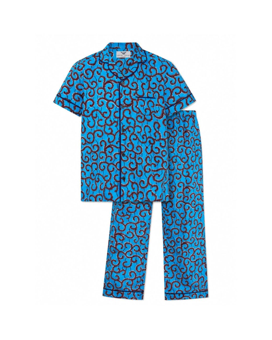 Ohema Ohene Blue African Print Cotton Trouser Pyjama Set for men