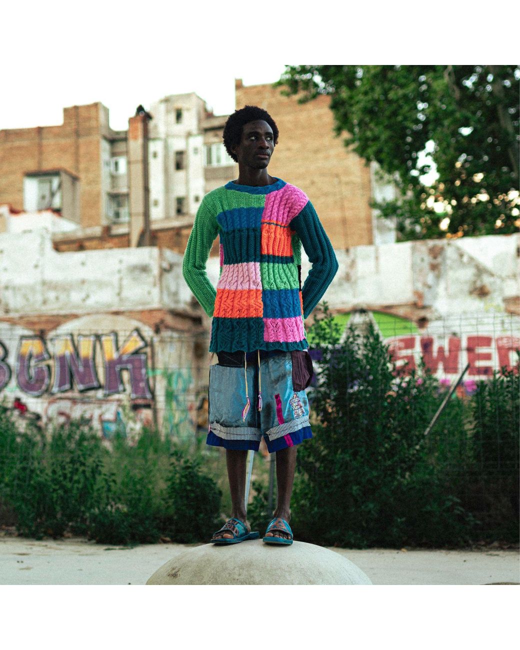 Miro Misljen Green Chromatic Patchwork Jumper – for men