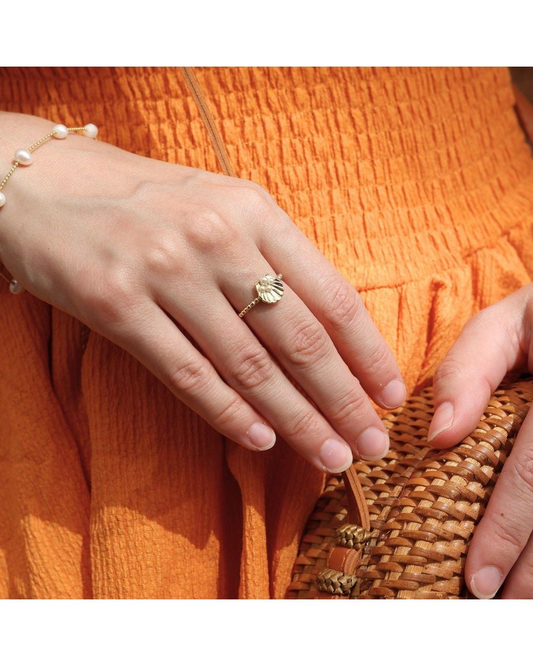Spero London Metallic Scallop Shell Pearl Sterling Ring