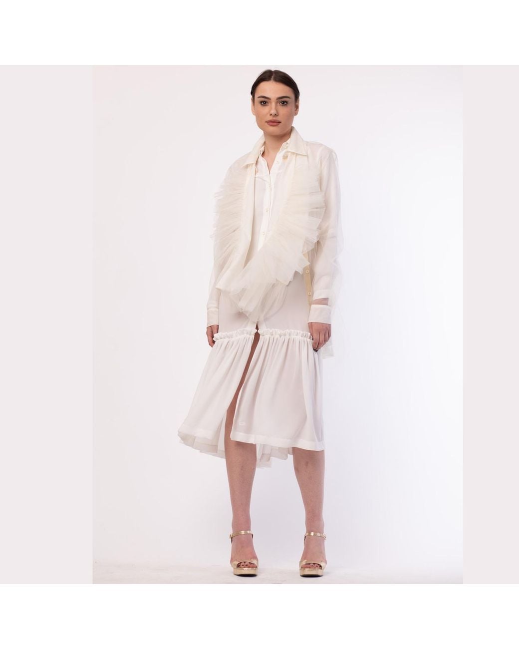 Silvia Serban White Frill Shirt Dress