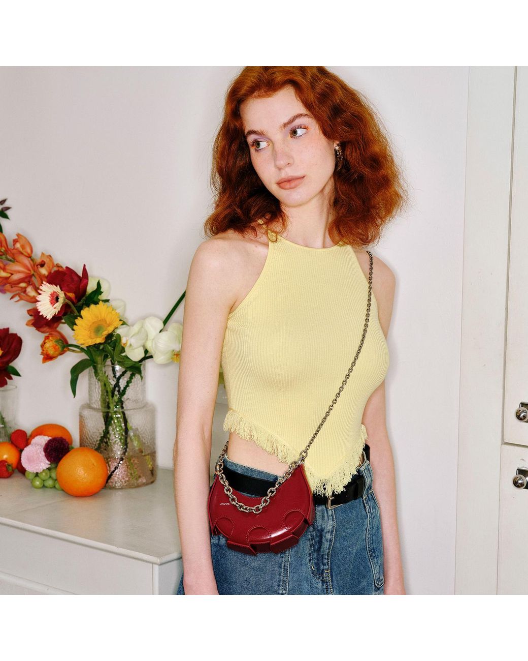 Amy Lynn Red Reno Leather Handheld Crescent Mini Bag