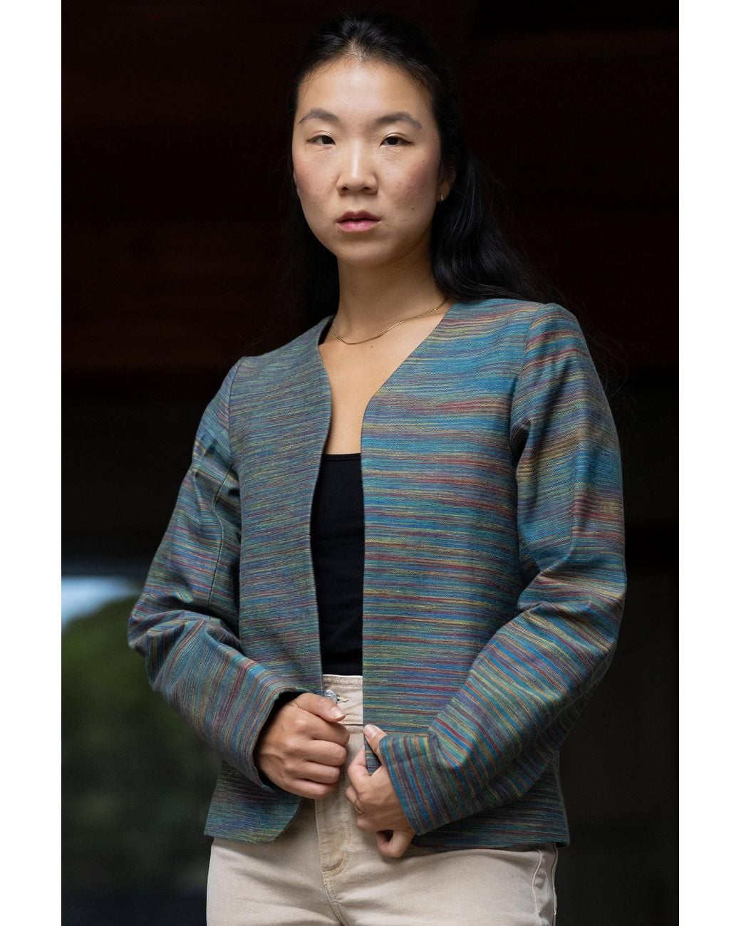 Stovaria Blue Peacock Cotton Denim Statement Jacket