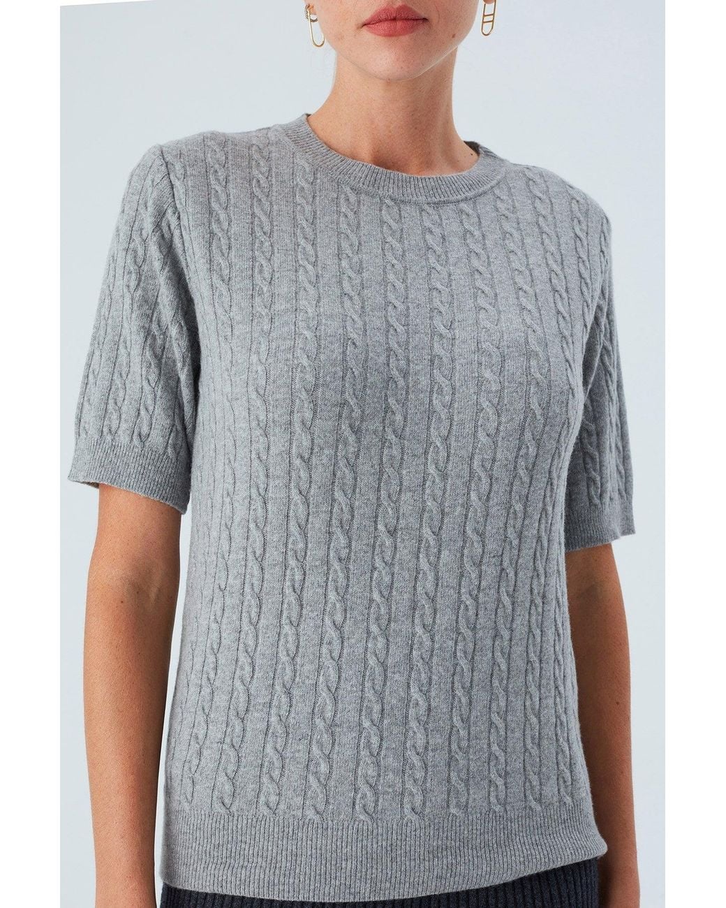 Peraluna Gray Nicole Cable Knit Cashmere Blend Short Sleeve Blouse