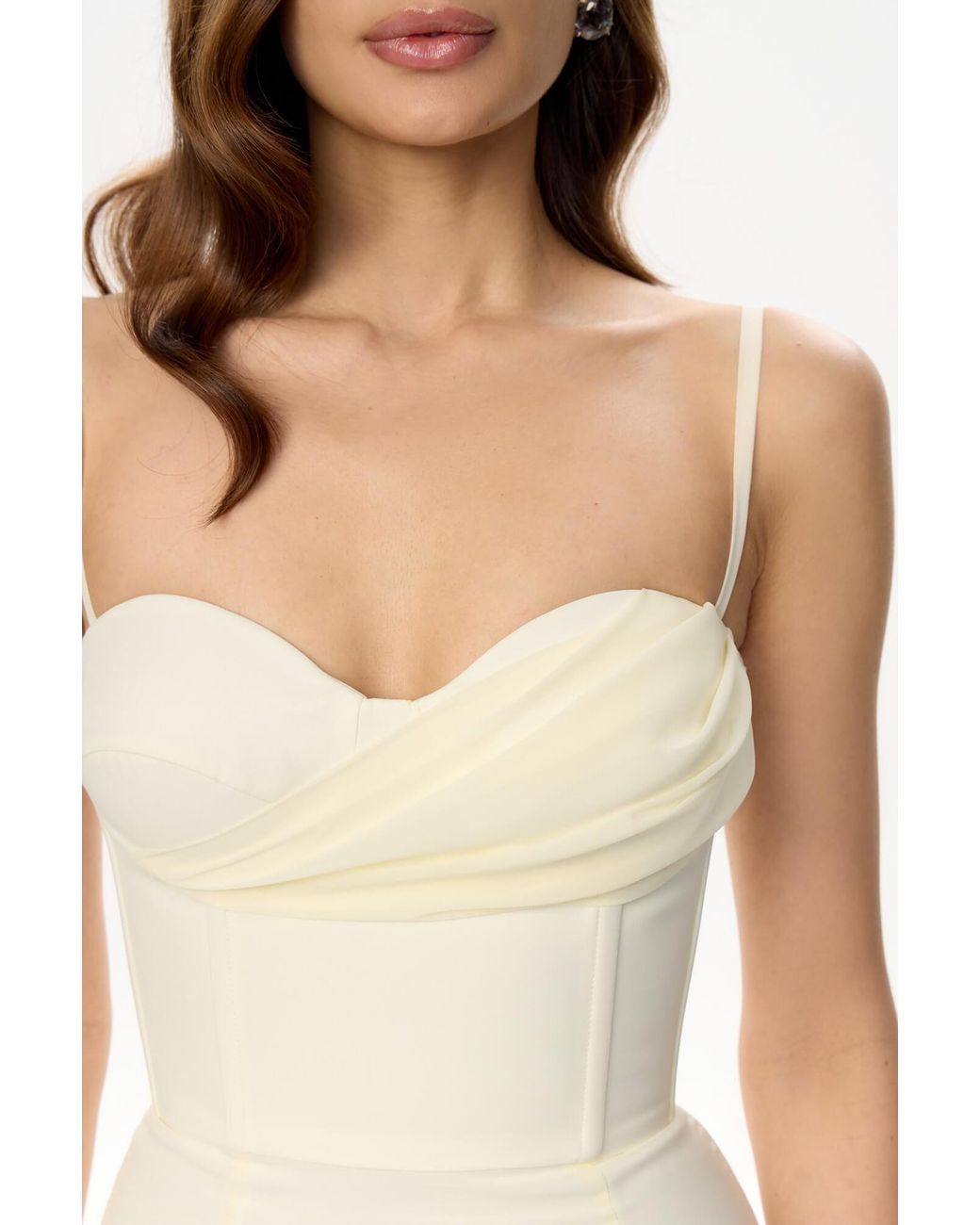 POST MERIDIEM White Ivory Draped Bodice Bottom Flounced Bustier Dress