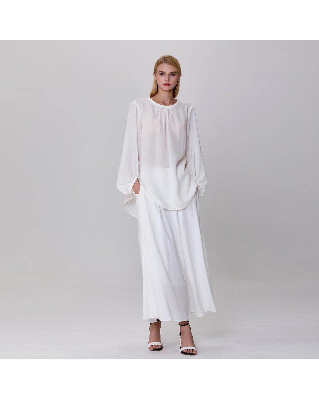Smart and Joy White Light Round Neck Blouse