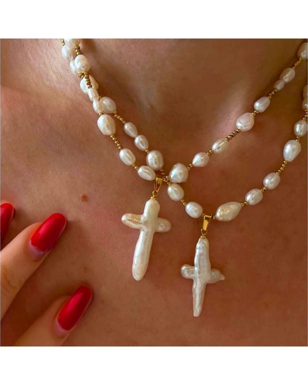 Babaloo Metallic Freshwater Pearl Cross Necklace