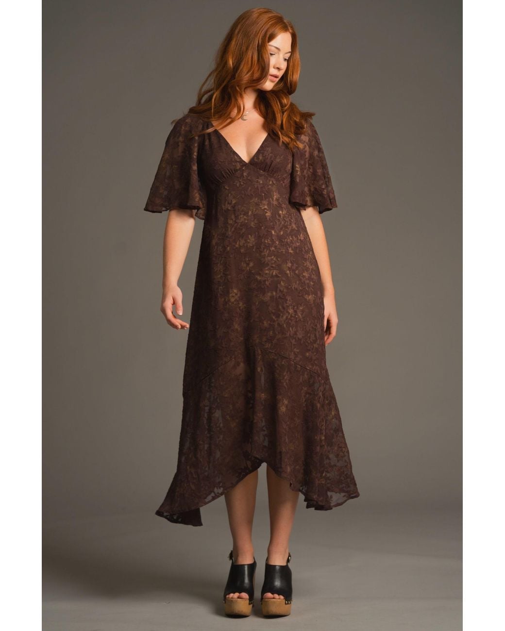 Little Lies Brown Sugar Chiffon Midi Dress